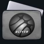Housse Pour Ordinateur Portable Sports de basket-ball en argent métallique<br><div class="desc">Pochette de l'ordinateur portable Metallic Silver Black Basketball Ball Sports. Ajoutez votre nom.</div>