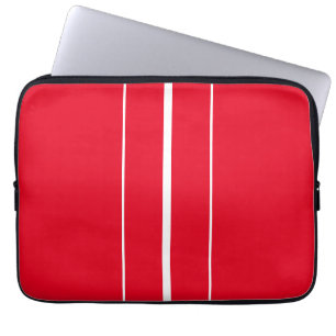 Housse Pour Ordinateur Portable Sporty Bright Red White Vertical Racing Stripes