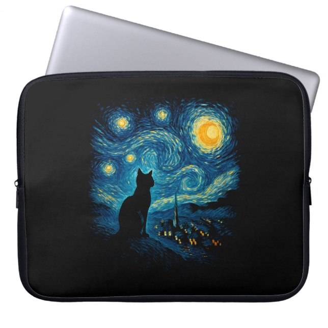 Housse Pour Ordinateur Portable Starry Night Cat Silhouette Laptop Sleeve (Devant)
