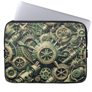 Housse Pour Ordinateur Portable Steampunk Industrial Green Clocwork Gears