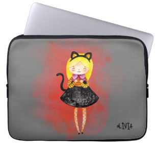 Housse Pour Ordinateur Portable Stellalunarts Cute Girl Halloween Chat