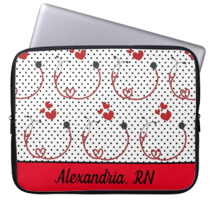 Housse Pour Ordinateur Portable Stéthoscopes, Coeurs et Signature Pois