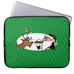 Housse Pour Ordinateur Portable Stogie Fumer Père Noël Funny Green Stripe Noël