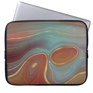 Housse Pour Ordinateur Portable Strata automne Terra Cotta Turquoise et Gold Aga