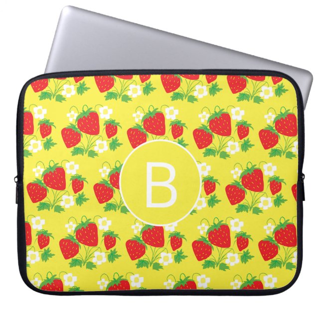 Housse Pour Ordinateur Portable Strawberry and Flower Yellow Pattern Monogrammed (Devant)