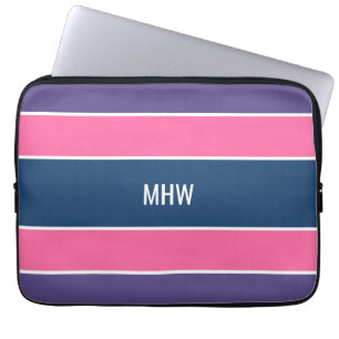 Housse Pour Ordinateur Portable Stripes Motif monogramme personnalisé manches d'or