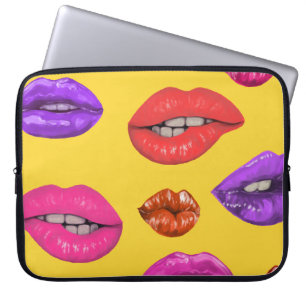 Housse Pour Ordinateur Portable Style années 80 : des lèvres colorées motif.