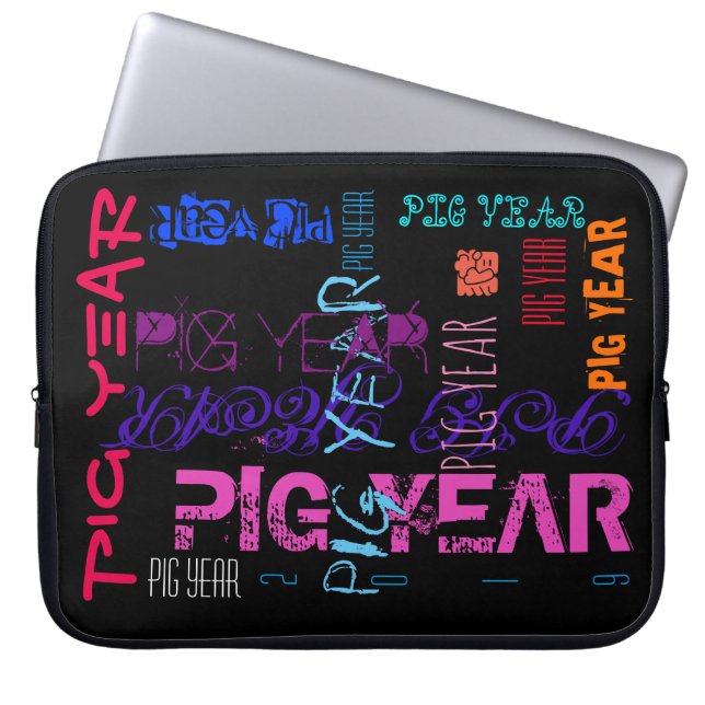 Housse Pour Ordinateur Portable Style Graffiti Répétition Cochon Année 2019 Manche (Devant)