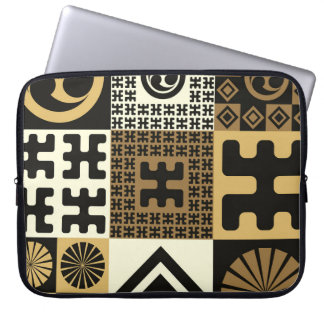 Housse Pour Ordinateur Portable Style japonais, or noir sans couture motif.