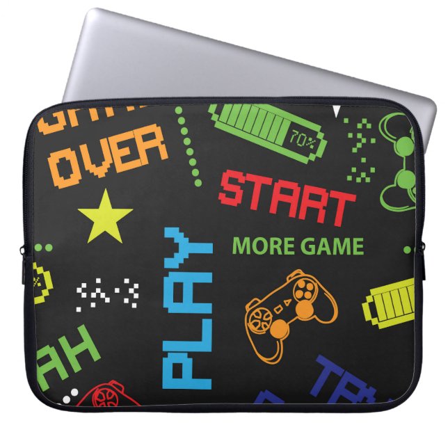 Housse Pour Ordinateur Portable Style Jeu Pixel : Abstrait sans couture. (Devant)