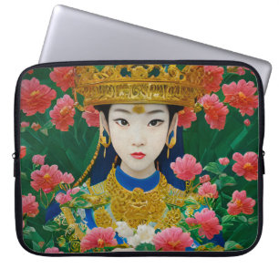 Housse Pour Ordinateur Portable Style vintage Asiatique Abstraite fille avec fleur