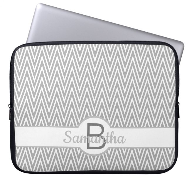 Housse Pour Ordinateur Portable Stylish Grey Chevron Pattern Personalised (Devant)