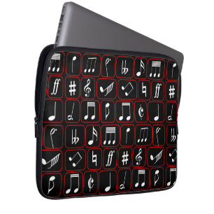 Housse Pour Ordinateur Portable Stylish red black and white geometric music notes