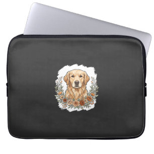Housse Pour Ordinateur Portable Sublimation Retriever Doré Floral