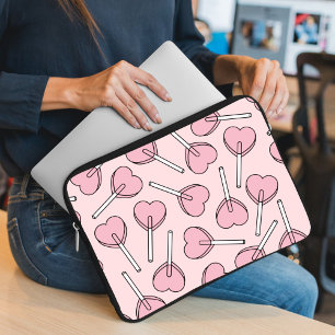 Housse Pour Ordinateur Portable Sucettes roses, sucettes en forme de cœur, motif d