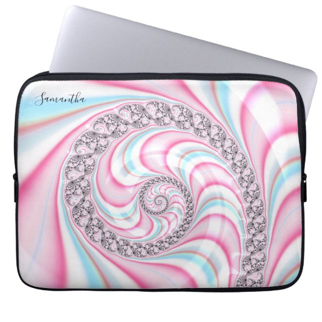Housse Pour Ordinateur Portable Sucre de canne bleu rose pastel Spiral Fractal (Devant)
