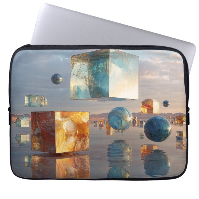 Housse Pour Ordinateur Portable Surreal Floating Cubes And Spheres (Devant)