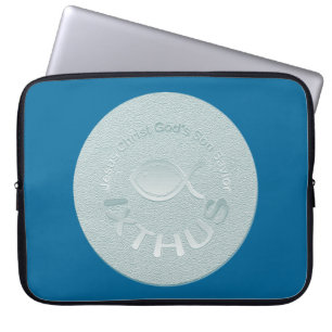 Housse Pour Ordinateur Portable Symbole chrétien de poissons d'IXTHUS - ARGENT