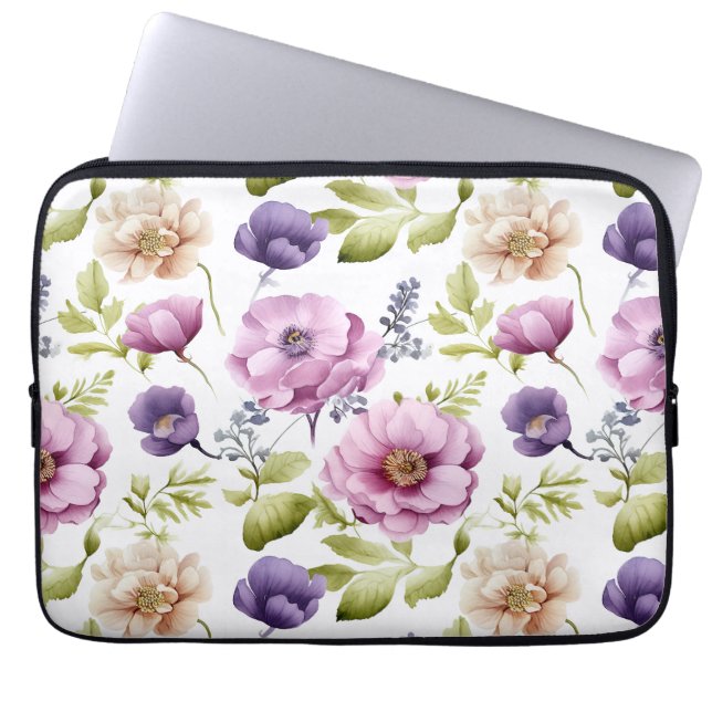 Housse Pour Ordinateur Portable Symphonie Royal Bloom Purple Floral Pattern (Devant)