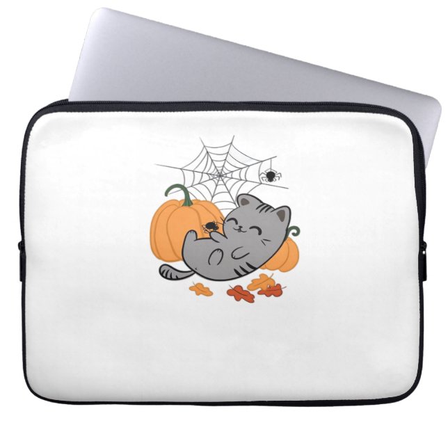 Housse Pour Ordinateur Portable T-shirt classique Halloween Kitty et Spiders (Devant)