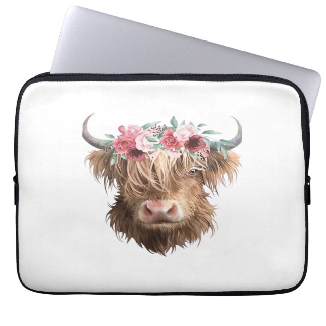 Housse Pour Ordinateur Portable T-shirt classique Peinture de vache Highland (Devant)