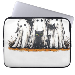 Housse Pour Ordinateur Portable T-Shirt essentiel drôle de chat noir et fantôme Ha