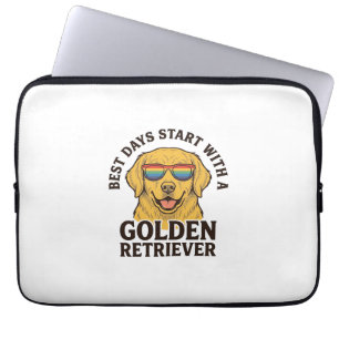 Housse Pour Ordinateur Portable T-shirt Golden Retriever avec lunettes de soleil r
