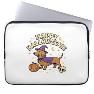 Housse Pour Ordinateur Portable T-shirt Happy Halloweenie chien teckel sorcière_1