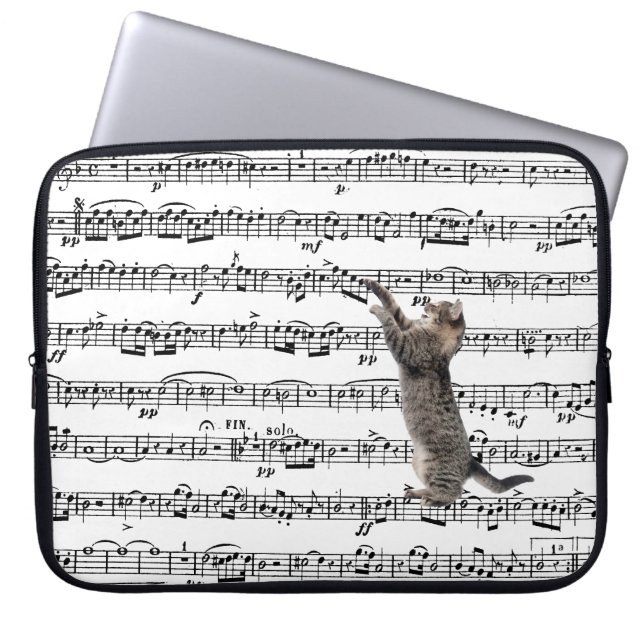Housse Pour Ordinateur Portable Tabby Cat On Sheet Music (Devant)
