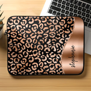 Housse Pour Ordinateur Portable Taches de léopard personnalisées Or rose Noir