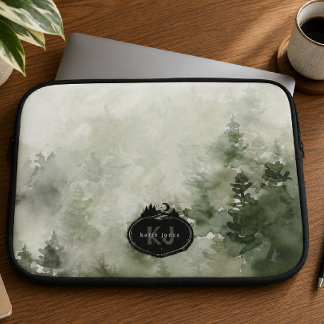 Housse Pour Ordinateur Portable Tampon Nature Monogramme | Nom personnalisé