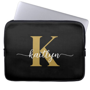 Housse Pour Ordinateur Portable Tapis de sol monogrammé en noir et or