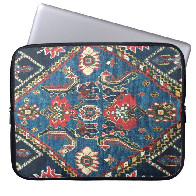 Housse Pour Ordinateur Portable Tapis turc Persan Antique, Bleu (Devant)
