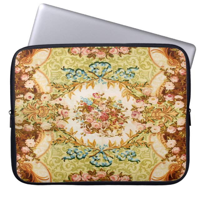 Housse Pour Ordinateur Portable tapisserie rose à fleurs baroque victorienne (Devant)