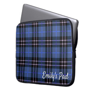 Housse Pour Ordinateur Portable Tartan Bleu Plaid Avec Nom