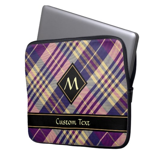Housse Pour Ordinateur Portable Tartan mauve, or et bleu (devant gauche)