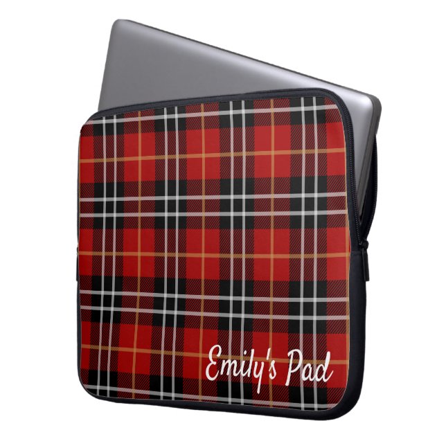 Housse Pour Ordinateur Portable Tartan Rouge Plaid Avec Nom (devant gauche)