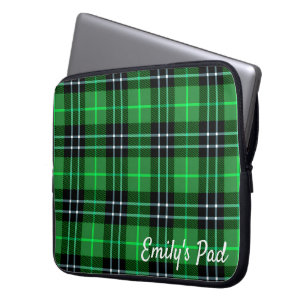 Housse Pour Ordinateur Portable Tartan Vert Plaid Avec Nom