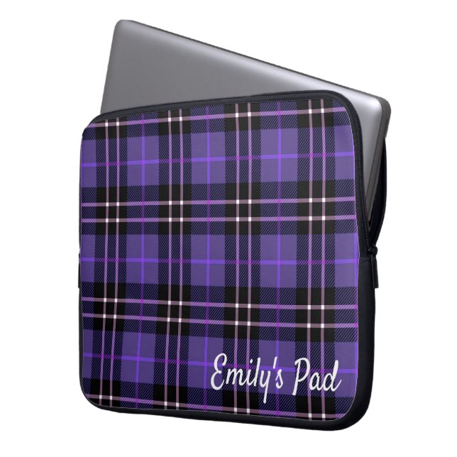 Housse Pour Ordinateur Portable Tartan Violet Plaid Avec Nom (devant gauche)