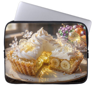Housse Pour Ordinateur Portable Tarte crémeuse à la banane en cristal étincelant