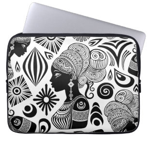 Housse Pour Ordinateur Portable Tatouage Tribal Portrait de Fille Africaine