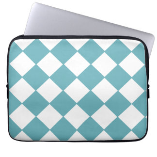 Housse Pour Ordinateur Portable Teal à la mode et motif blanc de damier
