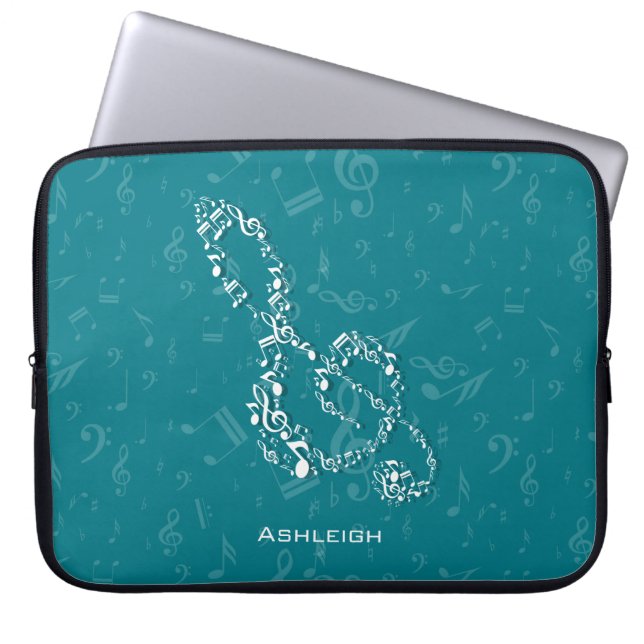 Housse Pour Ordinateur Portable Teal and White Treble Clef Music Notes (Devant)