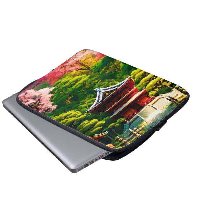 Housse Pour Ordinateur Portable Temple des fleurs de cerisier (Devant bas)