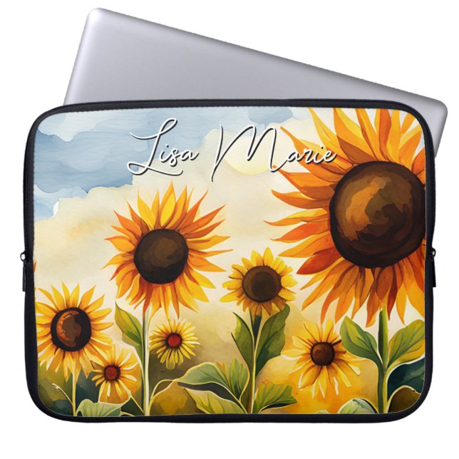 Housse Pour Ordinateur Portable Terrain de tournesol rustique Whimsical (Devant)