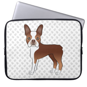 Housse Pour Ordinateur Portable Térrier de Boston rouge et blanc Dessin animé Chie