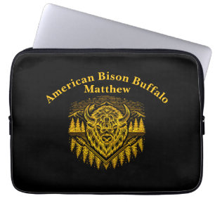 Housse Pour Ordinateur Portable Tête de bison d'or avec montagnes et arbres