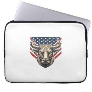 Housse Pour Ordinateur Portable Tête de taureau patriotique gravure vintage art ve