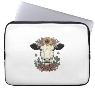 Housse Pour Ordinateur Portable Tête de vache florale dessin vintage gravure Desig
