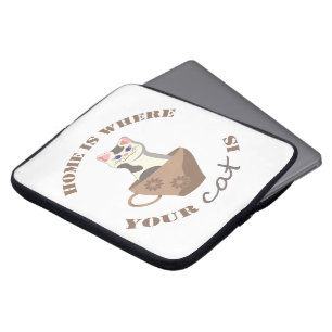 Housse Pour Ordinateur Portable Texte amusant Accueil est l'endroit où votre chat